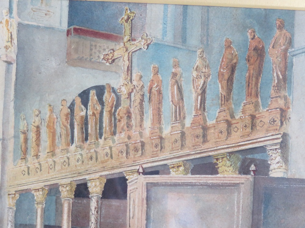 Watercolour; Russian Orthodox Church, pulpit rood screen etc, 40 x 50cm. - Image 2 of 3