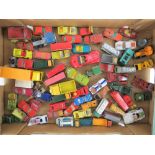 A quantity of assorted Matchbox and other play worn toy vehicles.