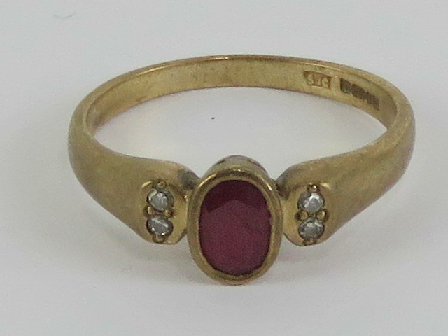 A 9ct gold ruby and diamond ring,