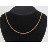A 9ct gold rope twist chain necklace, hallmarked 375 and measuring 45.5cm in length, 4g.