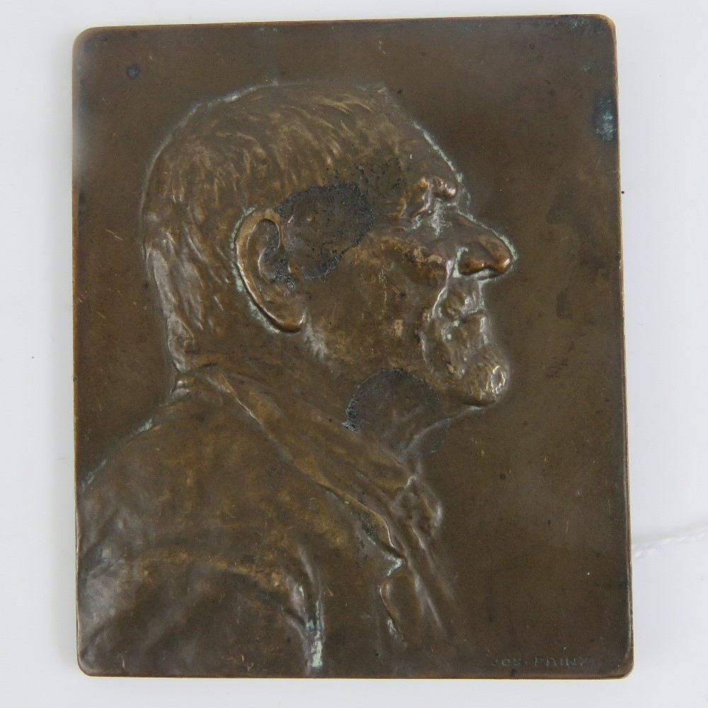 Josef Prinz (1876-1960, Austrian) male portrait in bronze, plaque measuring 5.5 x 6.