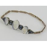 A finely made Art Deco moonstone and blue sapphire bracelet,