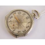 An Art Deco Elgin top wind pocket watch having silvered dial with subsidiary seconds dial and