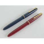 Two vintage Parker fountain pens each having Parker 14ct gold nib.