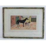 Watercolour; faithful friends, hound and horse together, monogrammed 'with love' lower right JF,