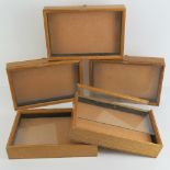 A set of five glazed wall hanging display boxes or specimen boxes, each measuring 20.5 x 30.5cm.