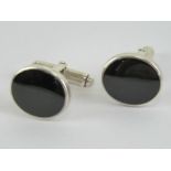 A pair of 925 silver and black enamel cuff links.