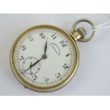 A top wind pocket watch having white enamel dial marked Camerer Cuss & Co 186 Uxbridge Rd W12 Made