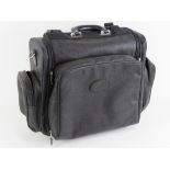 A black leather Mulberry laptop/travel bag having extending pull along handle and various pockets