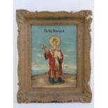 Russian School; oil on board, a portrait of St Nicholas in iconographic form within recessed frame,