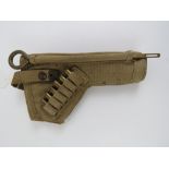 A WWII Enfield tankers revolver holster with six inert rounds and cleaning rod.