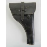 A WWII WWII German Walther flare pistol holster in black leather,