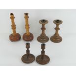 The Royal Antediluvian Order of Buffaloes (RAOB); Three pairs of turned wooden alter candlesticks,