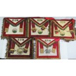 The Royal Antediluvian Order of Buffaloes (RAOB); Five velvet and lamb skin KOM aprons,