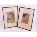 A pair of pastel portraits young boy and
