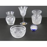 A Waterford Crystal cut glass small bowl, 10cm dia, with matching vase standing 10.