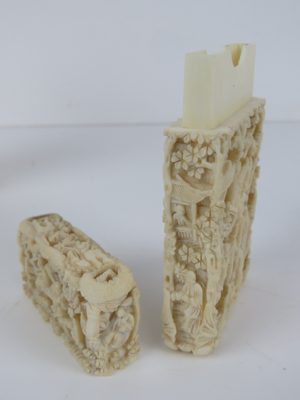 A 19th century carved ivory cylindrical brush pot, 9 x 5cm. - Image 9 of 11