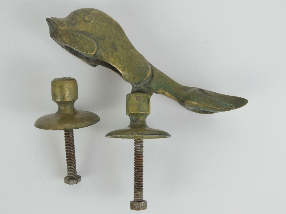 A heavy cast brass door knocker in two sections, in the form of a mythological sea creature, - Image 2 of 5