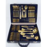 A Solingen made 23/24ct gold plated cutlery set within briefcase.