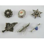 An enameled HM silver Jersey pin, together with 925 silver and marcasite dragonfly brooch,