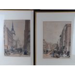 Hand coloured engravings of London; St Pauls from Ludgate Hill,