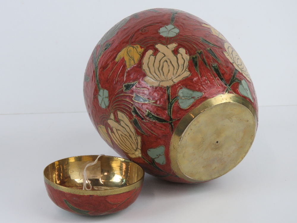 A contemporary brass and enamelled ginger jar and cover, 22cm high. - Image 2 of 3