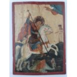 Oil on panel; depiction of St George defeating the dragon, unsigned, 41 x 30.5cm.