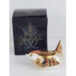 Royal Crown Derby Paperweight; 'Derby Wren', gold stopper or button, with box.