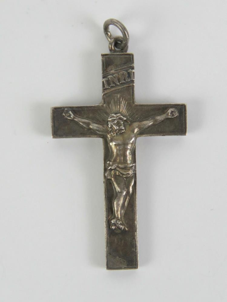 A HM silver INRI crucifix (Iesvs Nazarenvs Rex Ivdaeorvm - Jesus of Nazareth the King of the Jews),