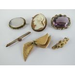 A Victorian Chalcedony brooch having gilt metal frame,