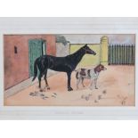 Watercolour; faithful friends, hound and horse together, monogrammed 'with love' lower right JF,