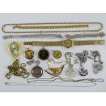 A quantity of jewellery and watches inc some silver items inc HM silver fob.