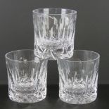 A set of three Tudor Crystal cut glass tumblers each 9cm high.