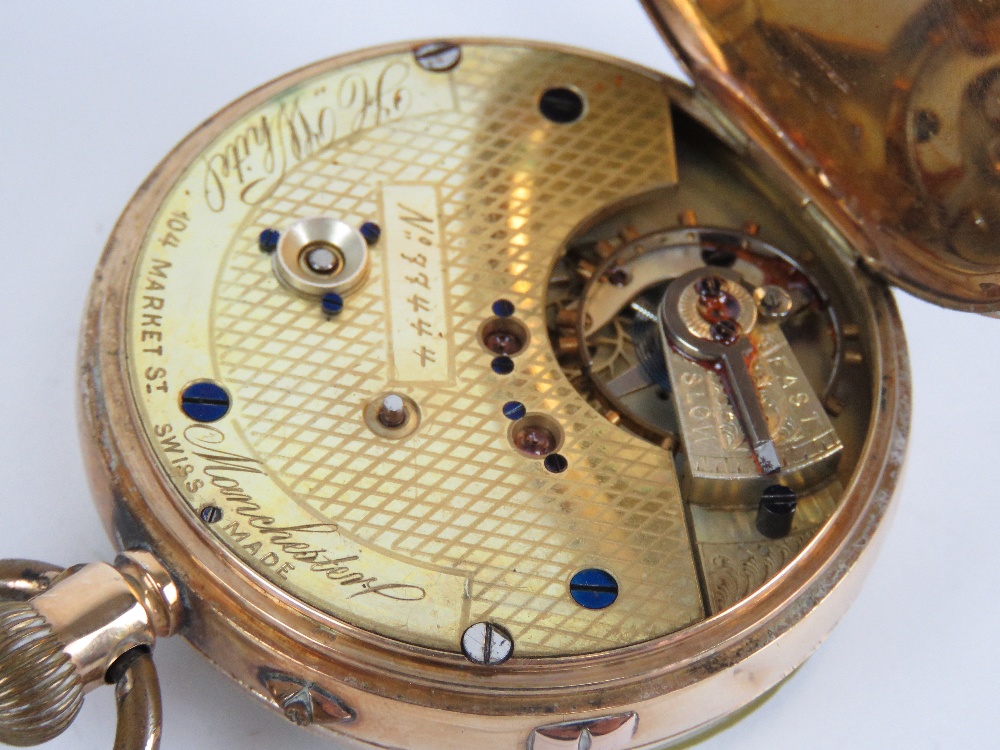 A 14k gold top wind pocket watch having Swiss movement marked H White 104 Market Street Manchester, - Image 5 of 6