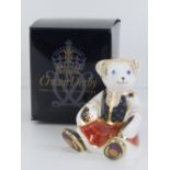 Royal Crown Derby Paperweight; 'Shona Bear' Scottish Teddy bear, gold stopper or button, with box.
