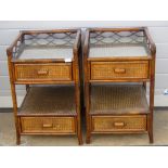 A pair of bamboo and wicker bedside tables each with twin drawers,