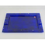 A Murano art glass tray of rectangular form in cobalt blue with floral cabachons to border,