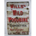 A vintage enamelled tinplate advertising sign 'Wills's Wild Woodbine Cigarettes More Popular than