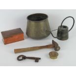 A small quantity of assorted brass and copper wares including a tobacco box, Indo Asian pot etc.