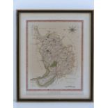A 19th Century map of Cheshire published by Wilkes, hand coloured, 25 x 19cm.