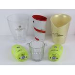 Three champagne ice buckets for; Mumm, Moet & Chandon and Tattinger.