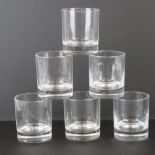 A set of six plain glass tumblers, each measuring 9.5cm high.