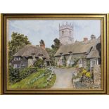 A pair of contemporary oil on board paintings of village scenes,