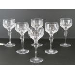 A set of six cut glass hock glasses standing 17.5cm high.