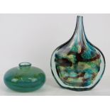 A short glass mottled blue and green vase, 8cm high, together with an Art Glass stem vase,