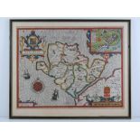 A 17th Century county map of Anglesey from 'Theatre of Great Britain' by John Speede, hand coloured,