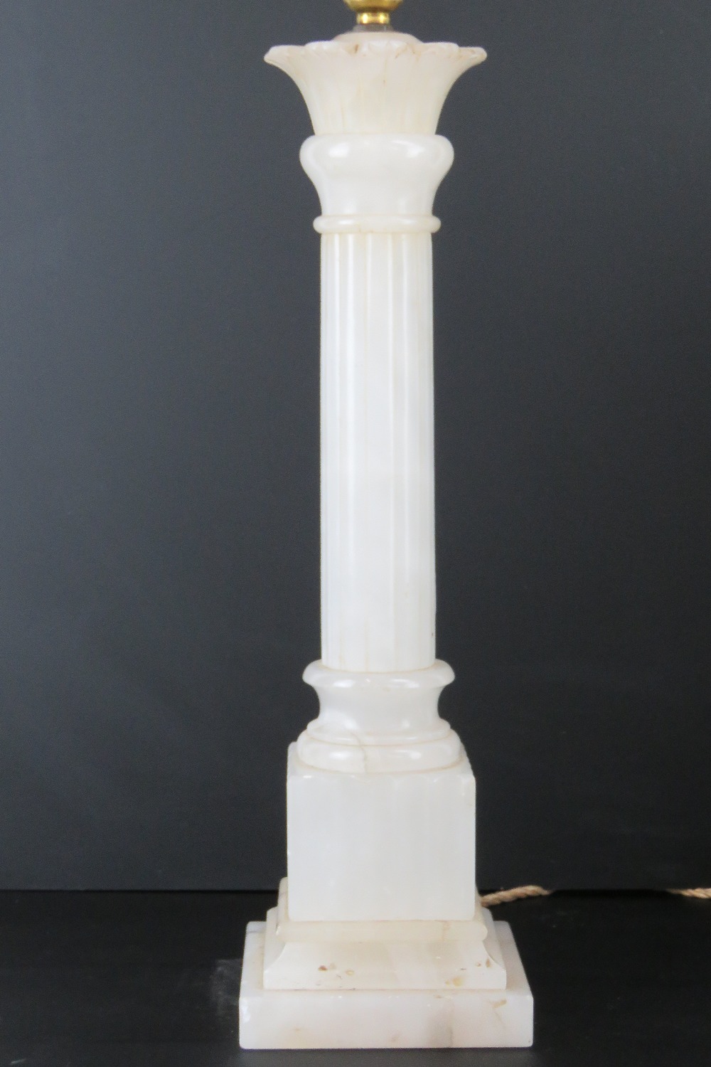 A fine and heavy carved alabaster table lamp base of Ionic form, 44cm high. - Image 2 of 2