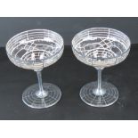 A pair of Art Deco silver overlaid glass champagne saucers, standing 11.5cm high.