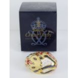 Royal Crown Derby Paperweight; 'Country Mouse', gold stopper or button, with box.