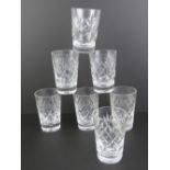 A set of seven cut lead crystal tumblers having makers mark in the form of a crown to base. Each 9.